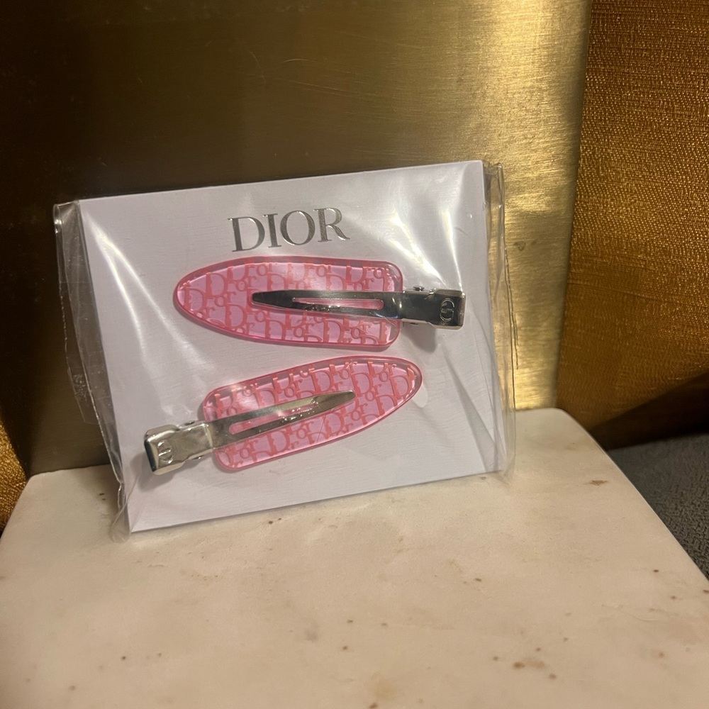 Dior Pink Logo Resin Hair Clips (Set of 2)
